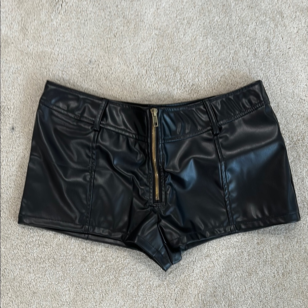 Black Faux Leather Women Shorts